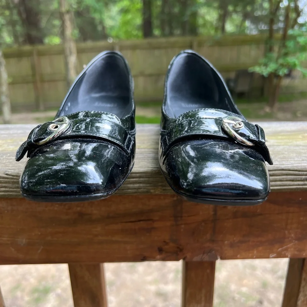 STUART WEITZMAN Black Patent Leather Small wedge Flat shoes Women’s 8 Narrow - Picture 4 of 11